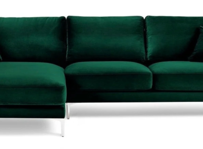 Диван Loft Luxury угловая мебель для гостиной из бархата зелёного цвета.